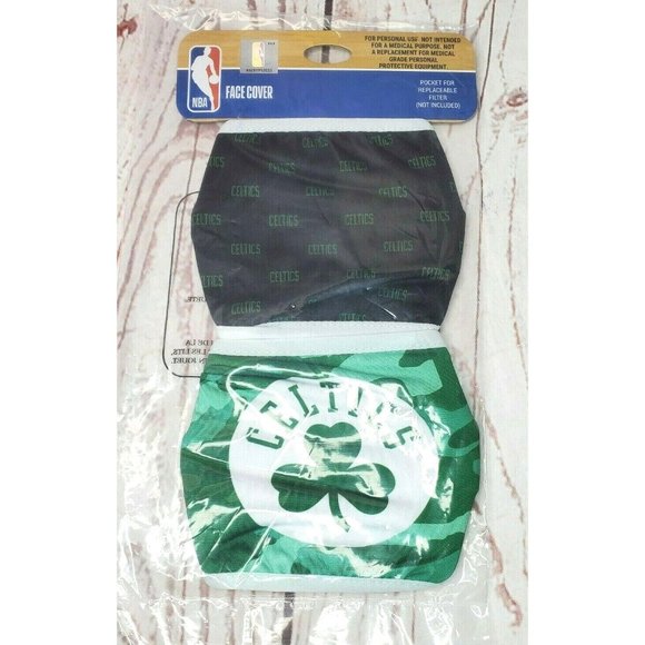 NBA Boston Celtics Polyester Face Cover Mask 2 Pack With Pocket For Filter - Picture 1 of 9